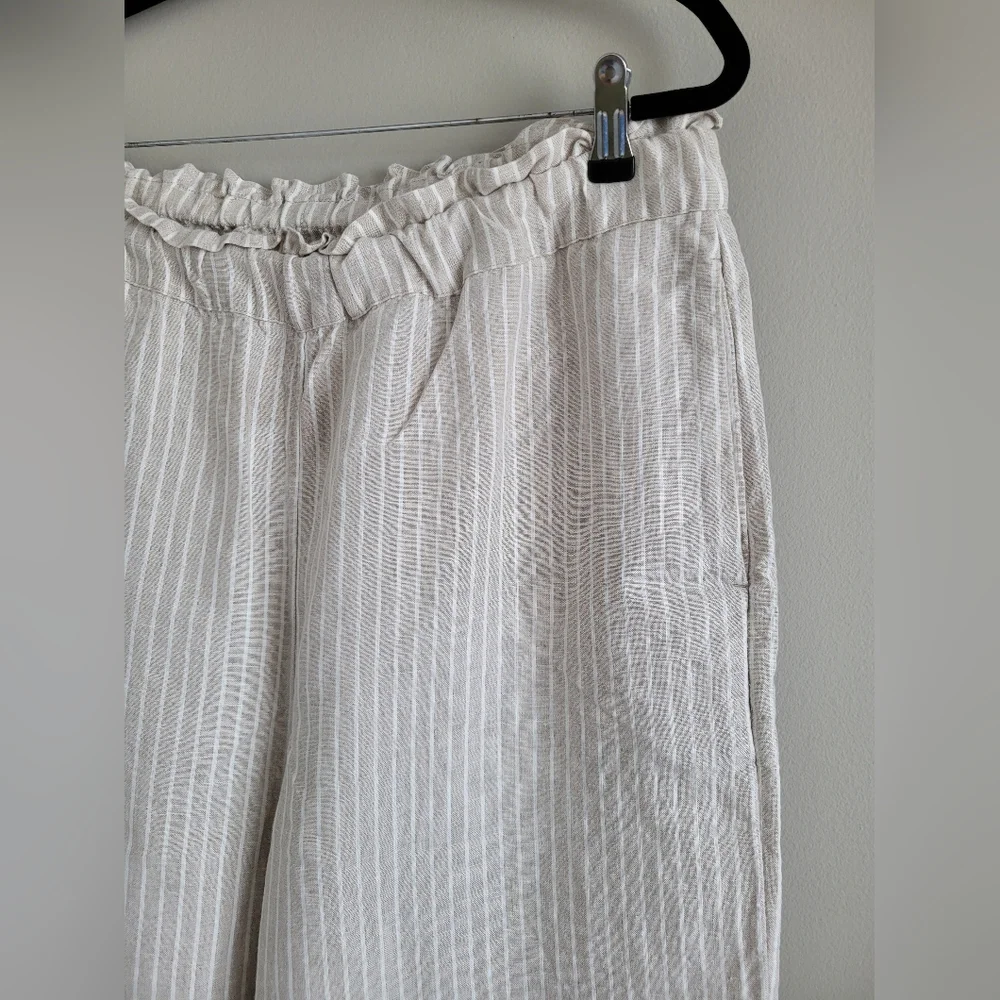 Chico's Women 100% Linen Wide-Leg Culotte Pants High Rise Oatmeal $109 12/Large - Picture 4 of 16